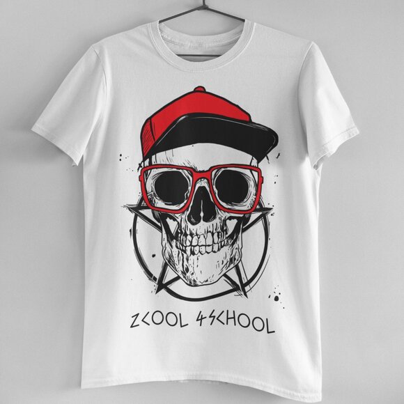 Men's Skater Punk 2Cool 4School Skull White Shirt Handcrafted Small - 3XL - Picture 3 of 3